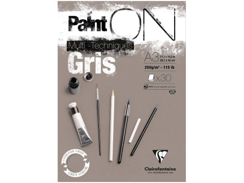 Blok uniwersalny Paint'On Mixed Media - Clairefontaine - szary, A3, 250g, 30 ark.