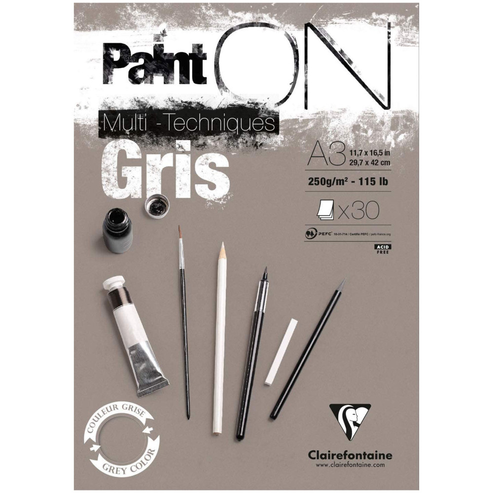 Paint'On Mixed Media paper pad - Clairefontaine - grey, A3, 250g, 30 sheets