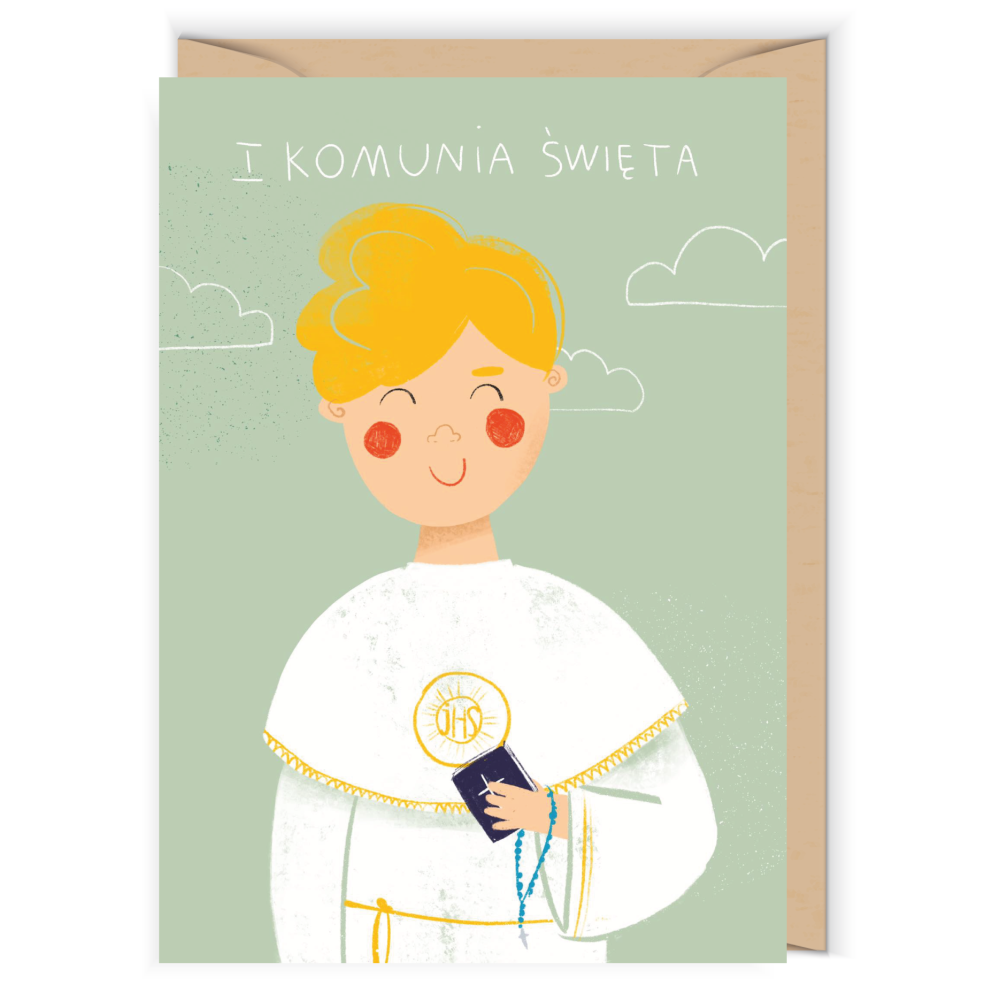 Greeting card - Cudowianki - I Komunia Święta Chłopiec, 12 x 17 cm