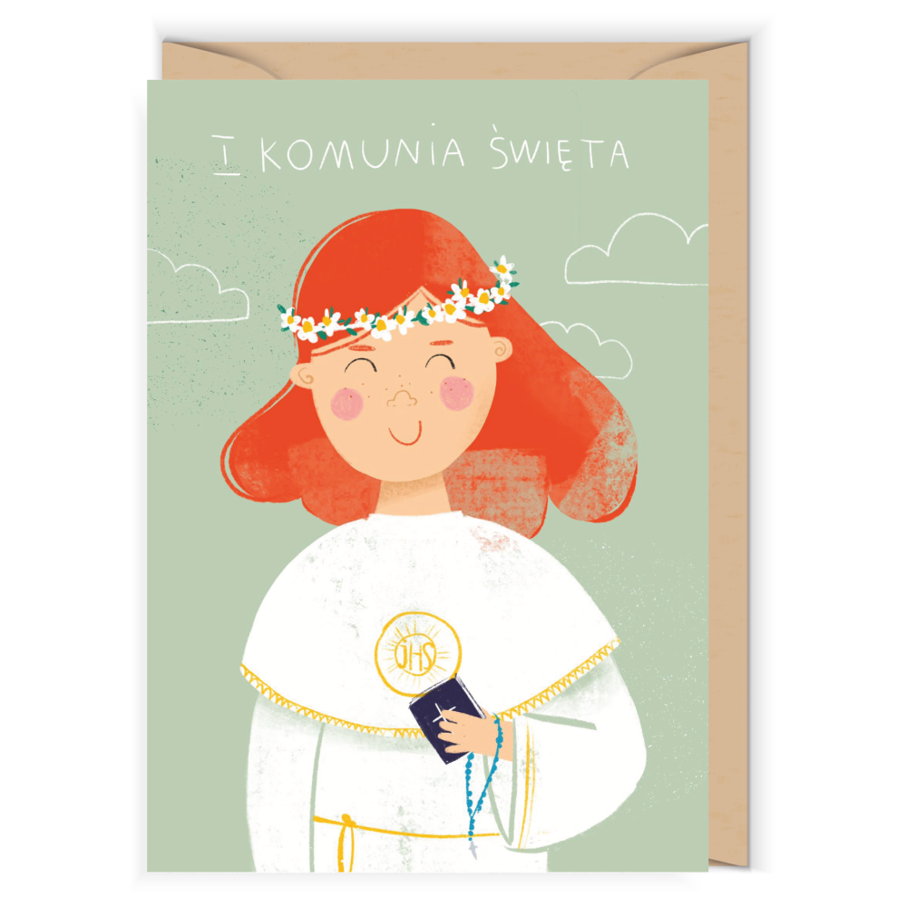Greeting card - Cudowianki - I Komunia Święta Dziewczynka, 12 x 17 cm