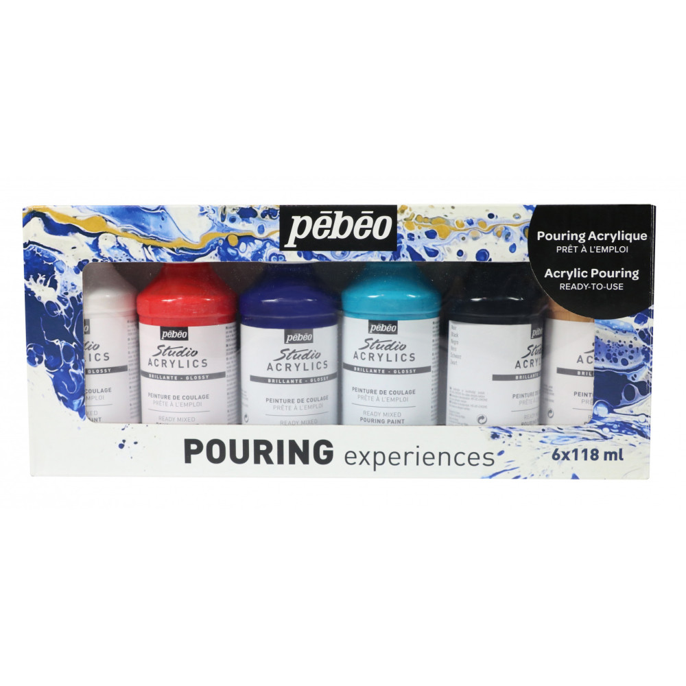 Set of Pouring Experiences paints - Pébéo - 6 colors x 118 ml