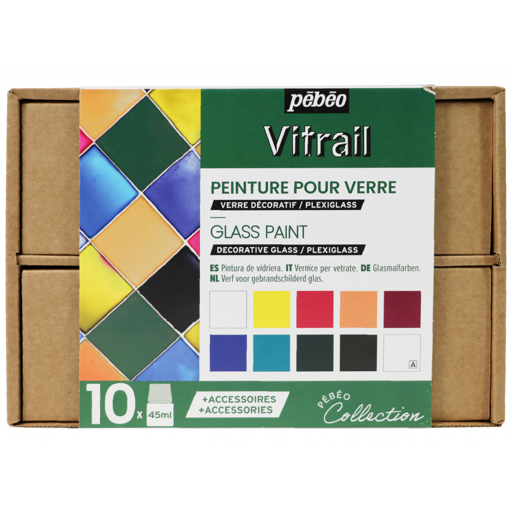 Set of paints for glass Vitrail - Pébéo - 9 colors x 45 ml