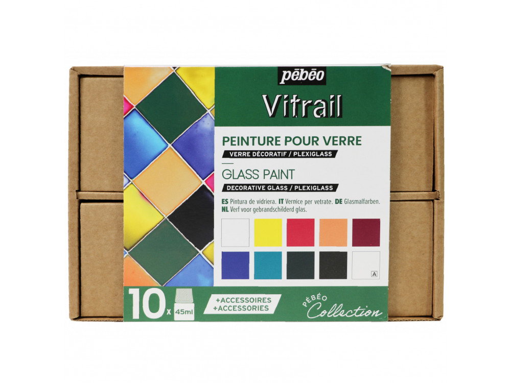 Zestaw farb do szkła Vitrail - Pébéo - 9 kolorów x 45 ml