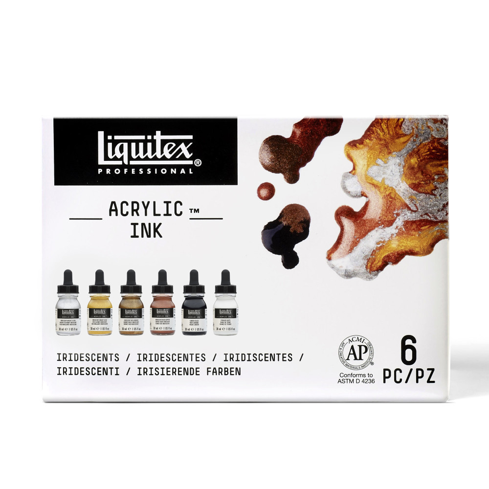 Set of Professional Acrylic inks, Iridescents - Liquitex - 6 colors x 30 ml