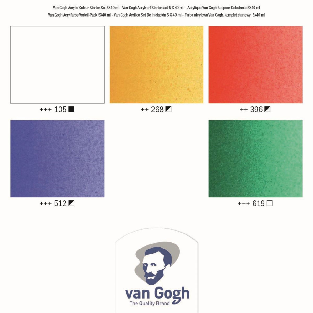 Set of Acrylic Colour paints in tubes - Van Gogh - 5 colors x 40 ml