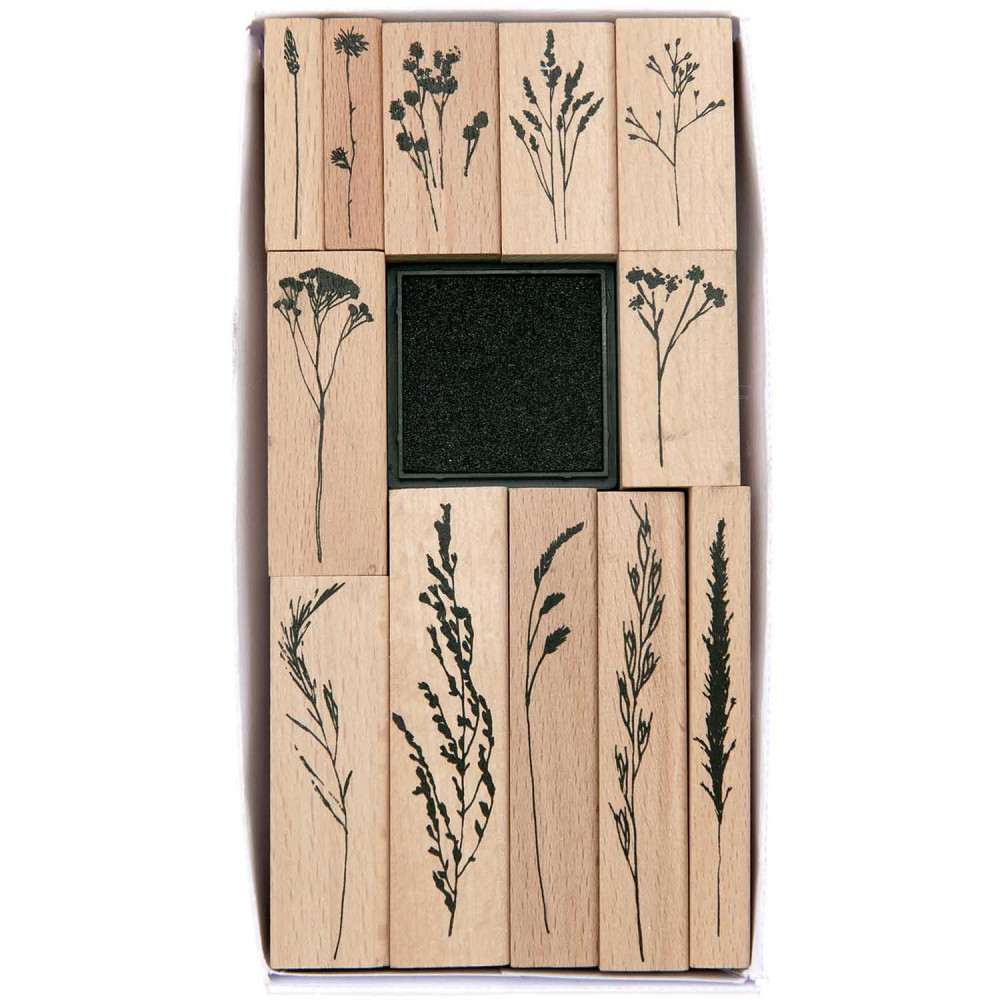 Wooden stamp set - Paper Poetry - Grasses, 12 pcs