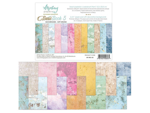 Scrapbooking paper set 15,2 x 20,3 cm - Mintay - Basic Book 5, Soft Grunge
