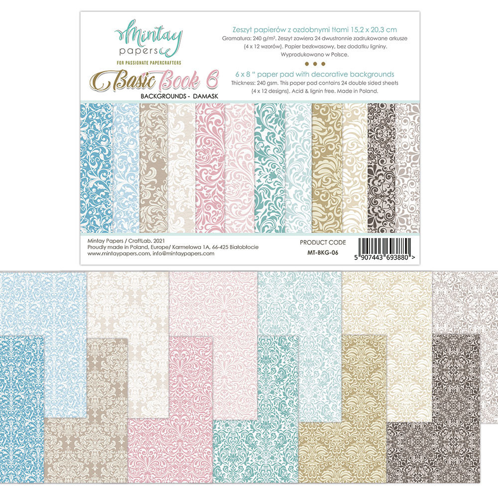 Scrapbooking paper set 15,2 x 20,3 cm - Mintay - Basic Book 6, Damask