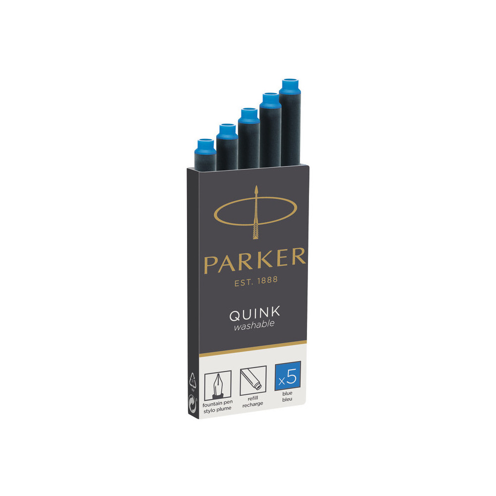 Naboje atramentowe Quink do piór wiecznych, zmywalne - Parker - niebieskie, 5 szt.