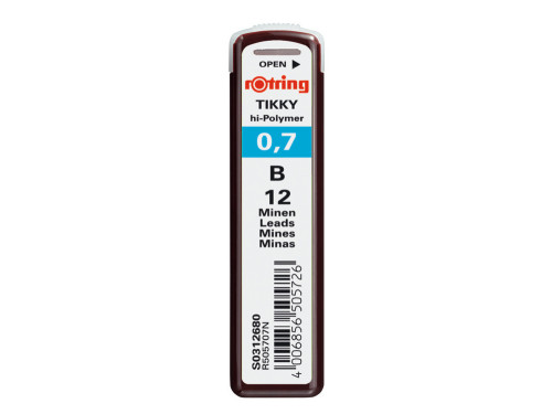Tikky mechanical pencil lead refills, 0, 7mm - Rotring - B, 12 pcs
