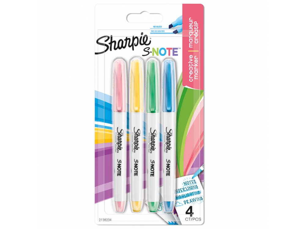 Set of S-Note permanent markers - Sharpie - pastel, 4 colors