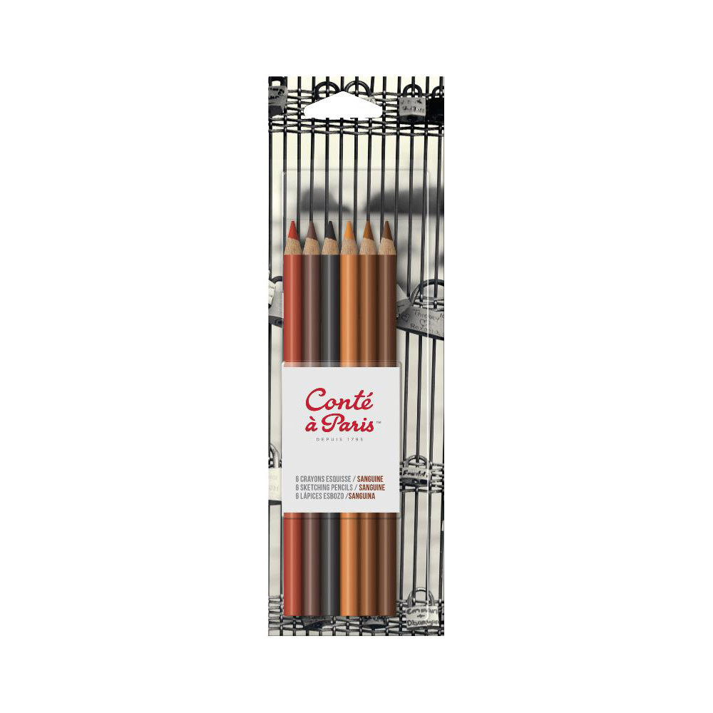 Set of Sanguine colored pencils - Conté à Paris - 6 colors