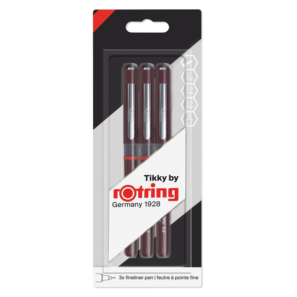 Set of Tikky Graphic drawing pens - Rotring - black, 01,03, 05, 3 pcs