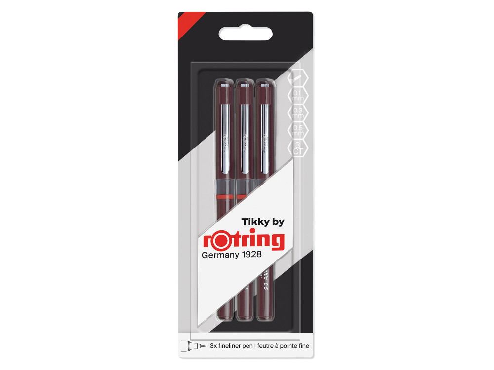 Set of Tikky Graphic drawing pens - Rotring - black, 01,03, 05, 3 pcs