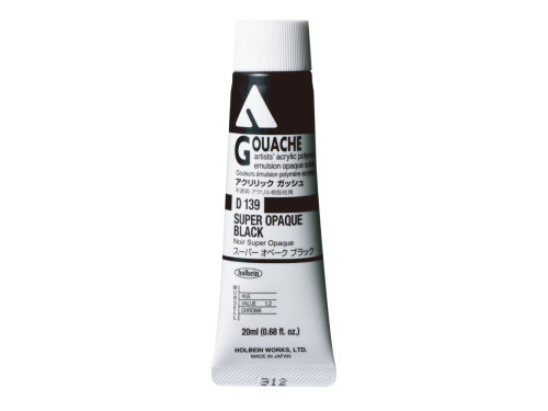 Farba gwasz Acryla Gouache - Holbein - Super Opaque Black, 20 ml
