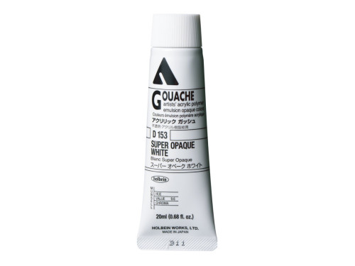 Acryla Gouache paint - Holbein - Super Opaque White, 20 ml