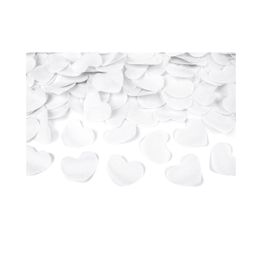 Wystrzałowe konfetti, tuba - serca, białe, 40 cm