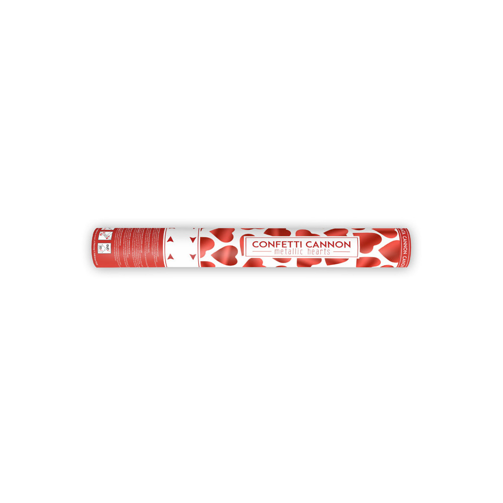 Wystrzałowe konfetti, tuba - serca, czerwone, 40 cm