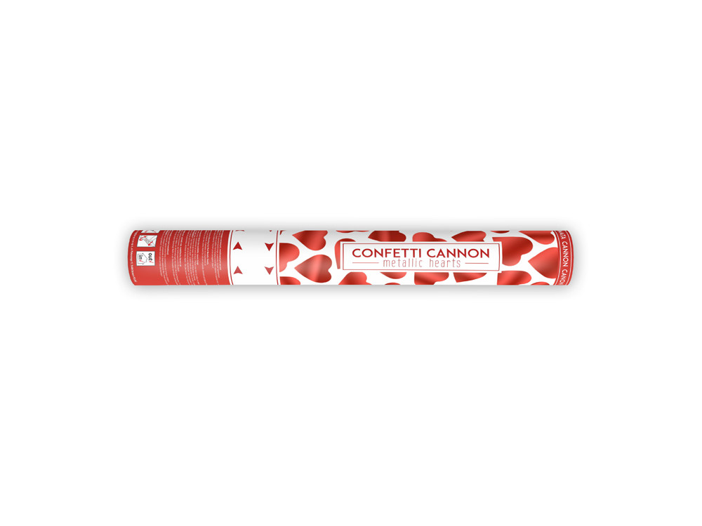 Confetti cannon - hearts, red, 40 cm