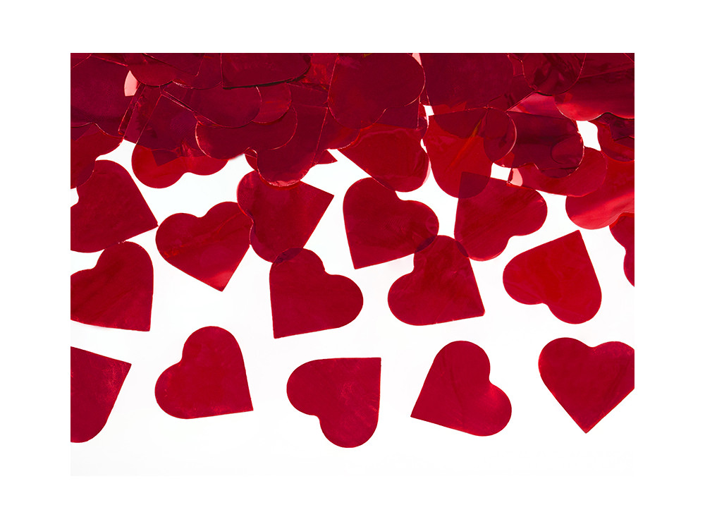 Confetti cannon - hearts, red, 40 cm