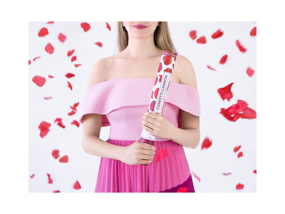 Confetti cannon - rose petals, bordeaux, 40 cm