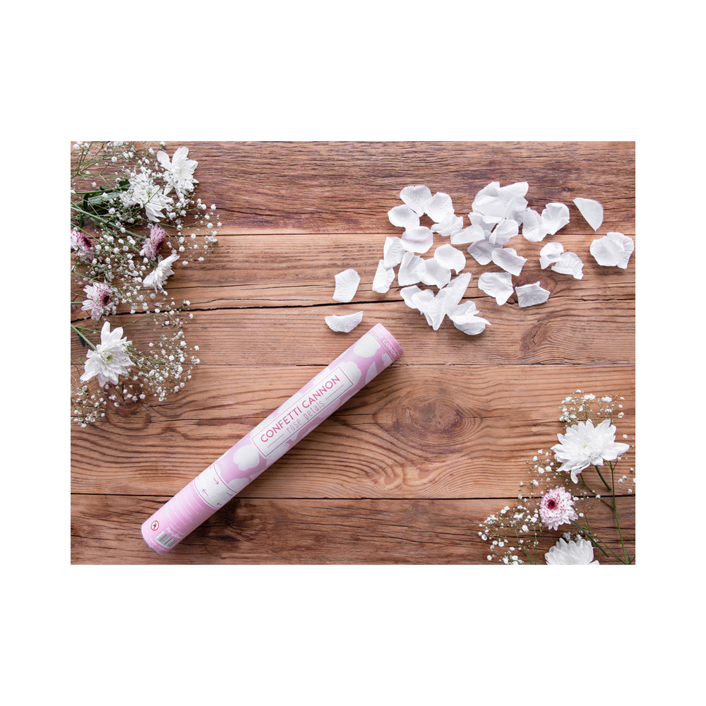 Confetti cannon - rose petals, white, 40 cm