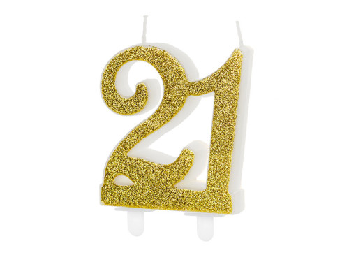 Birthday candle - number 21, glitter gold