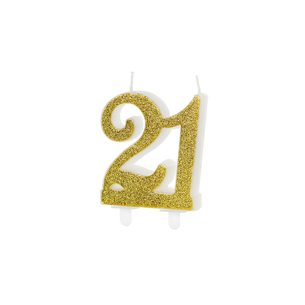 Świeczka urodzinowa liczba 21 - brokatowa, złota