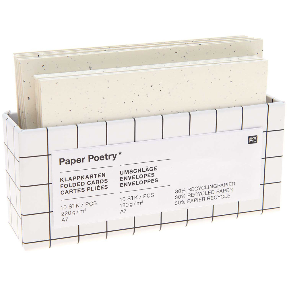 Set of folded cards and envelopes - Paper Poetry - Ivory, A7, 10 pcs.