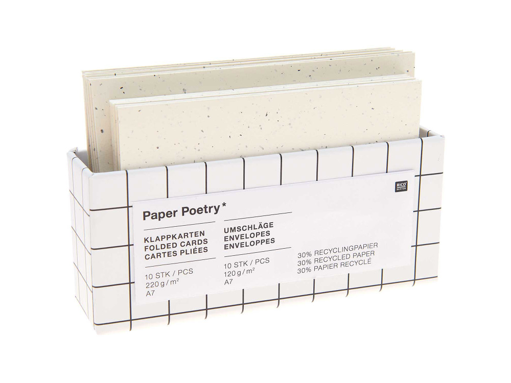 Set of folded cards and envelopes - Paper Poetry - Ivory, A7, 10 pcs.