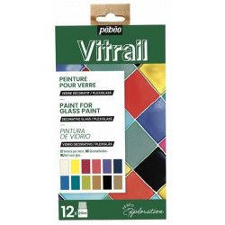 Set of paints for glass Vitrail - Pébéo - 12 colors x 20 ml