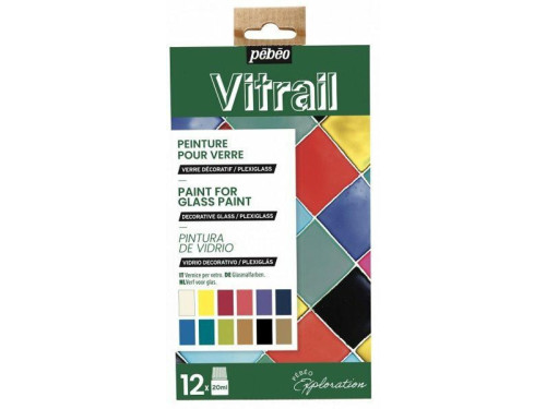 Zestaw farb do szkła Vitrail - Pébéo - 12 kolorów x 20 ml