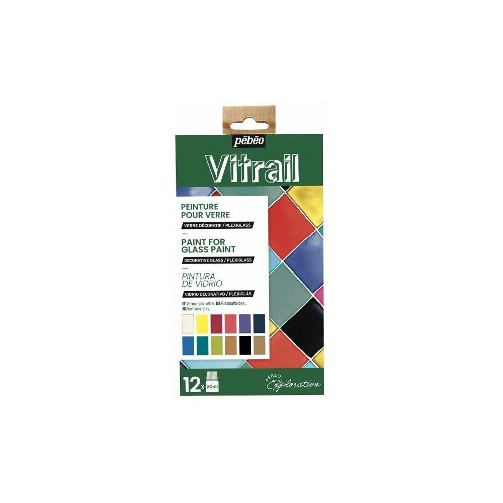 Zestaw farb do szkła Vitrail - Pébéo - 12 kolorów x 20 ml