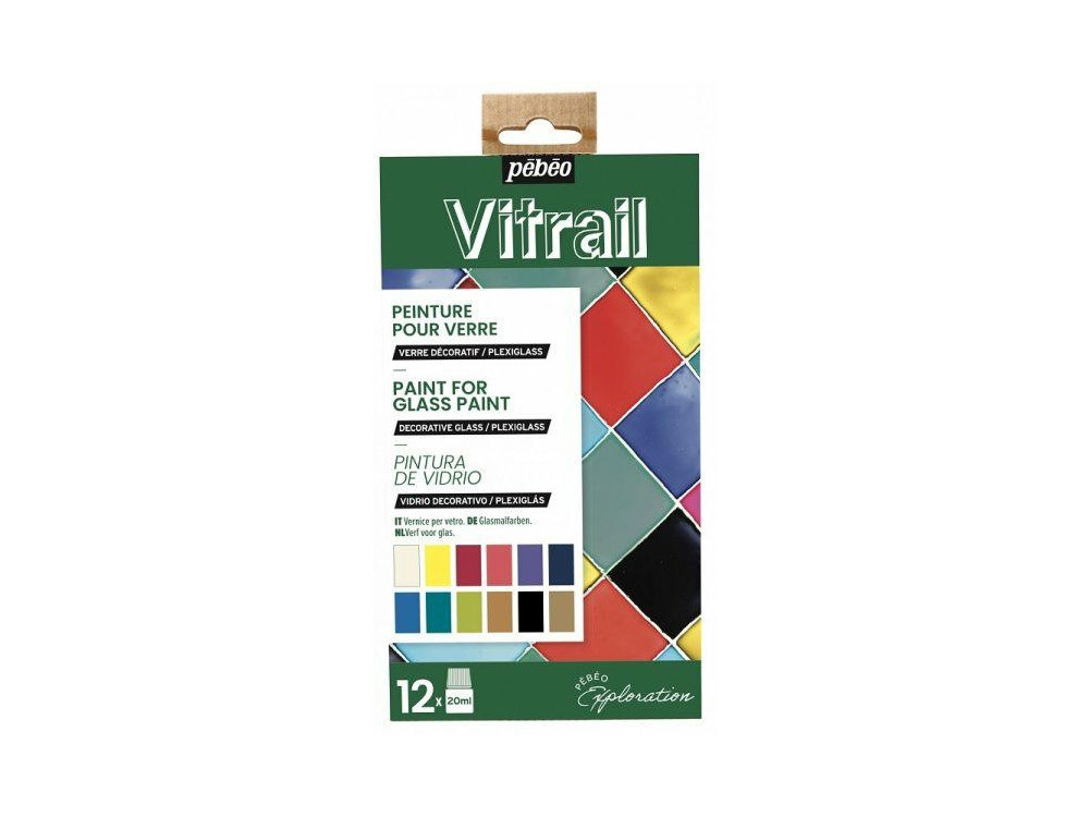 Zestaw farb do szkła Vitrail - Pébéo - 12 kolorów x 20 ml