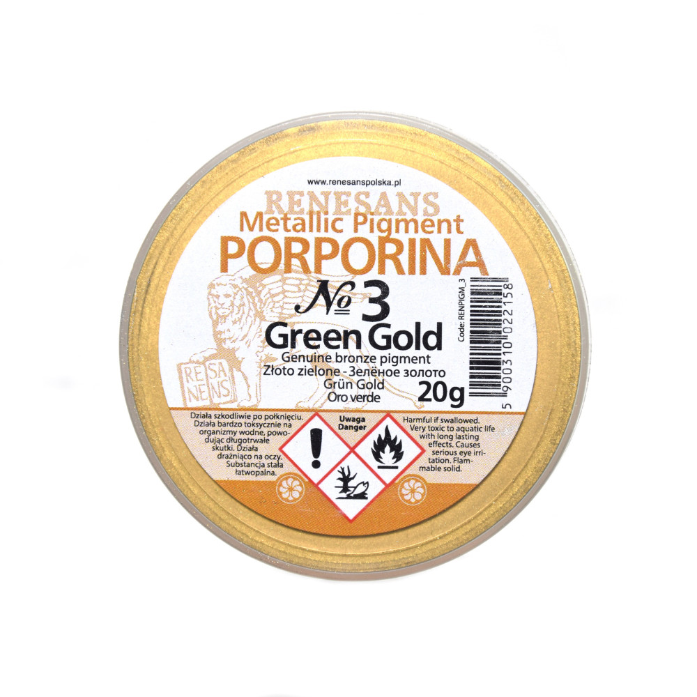 Porporina, pigment metaliczny - Renesans - złoto zielone, 20 g