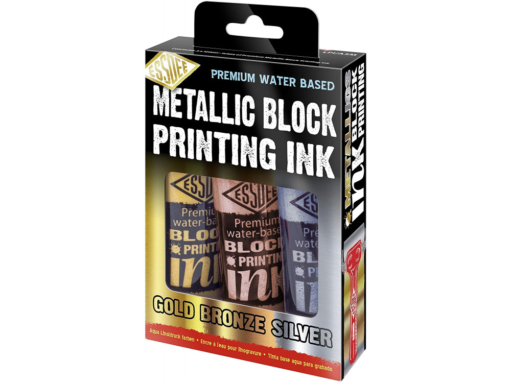 Zestaw farb, tuszów do linorytu Ink - Essdee - Metallic, 3 kolory x 100 ml