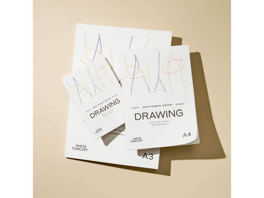 Blok rysunkowy Drawing - PaperConcept - medium grain, A4, 120 g, 50 ark.