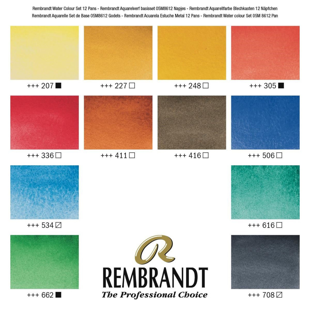 Zestaw farb akwarelowych w metalowej kasetce - Rembrandt - 12 kolorów