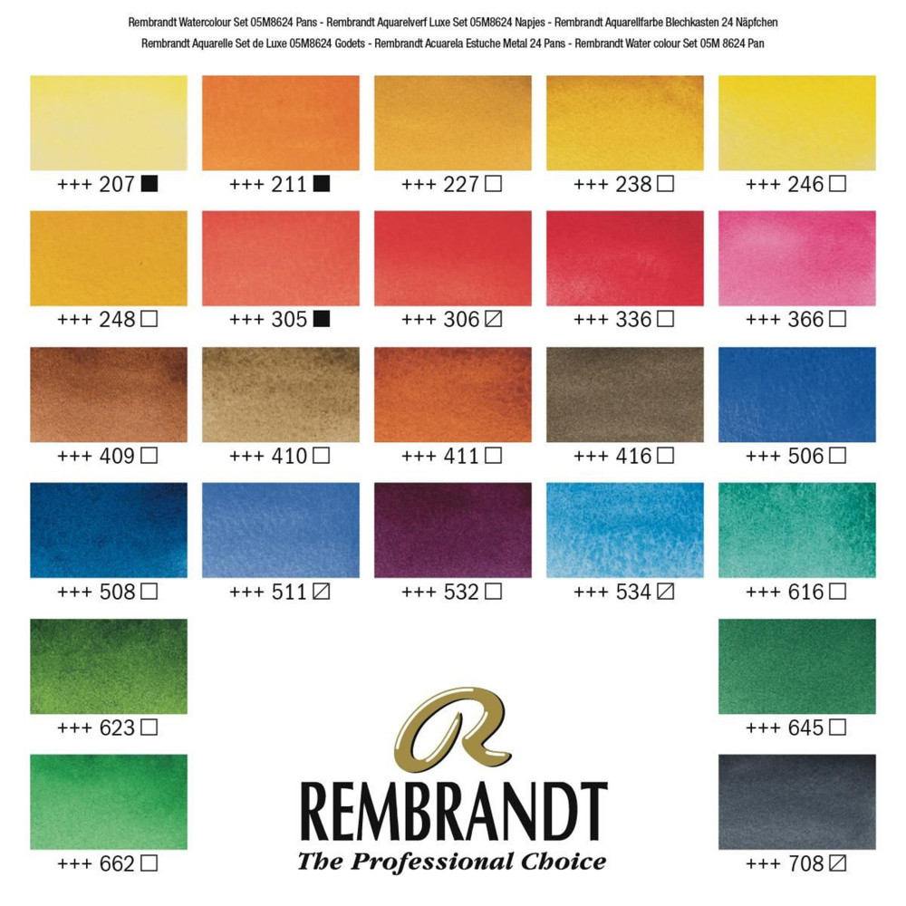 Zestaw farb akwarelowych w metalowej kasetce - Rembrandt - 24 kolory