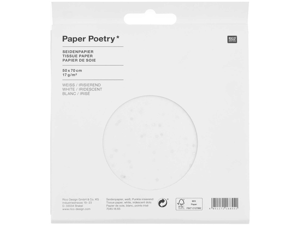 Bibuła do pakowania prezentów - Paper Poetry - biała w opalizujące kropki, 5 szt.