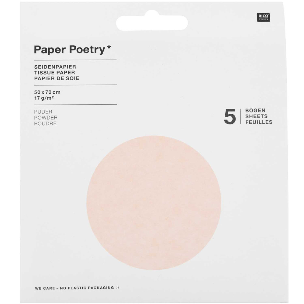 Bibuła gładka do pakowania prezentów - Paper Poetry - pudrowa, 5 szt.