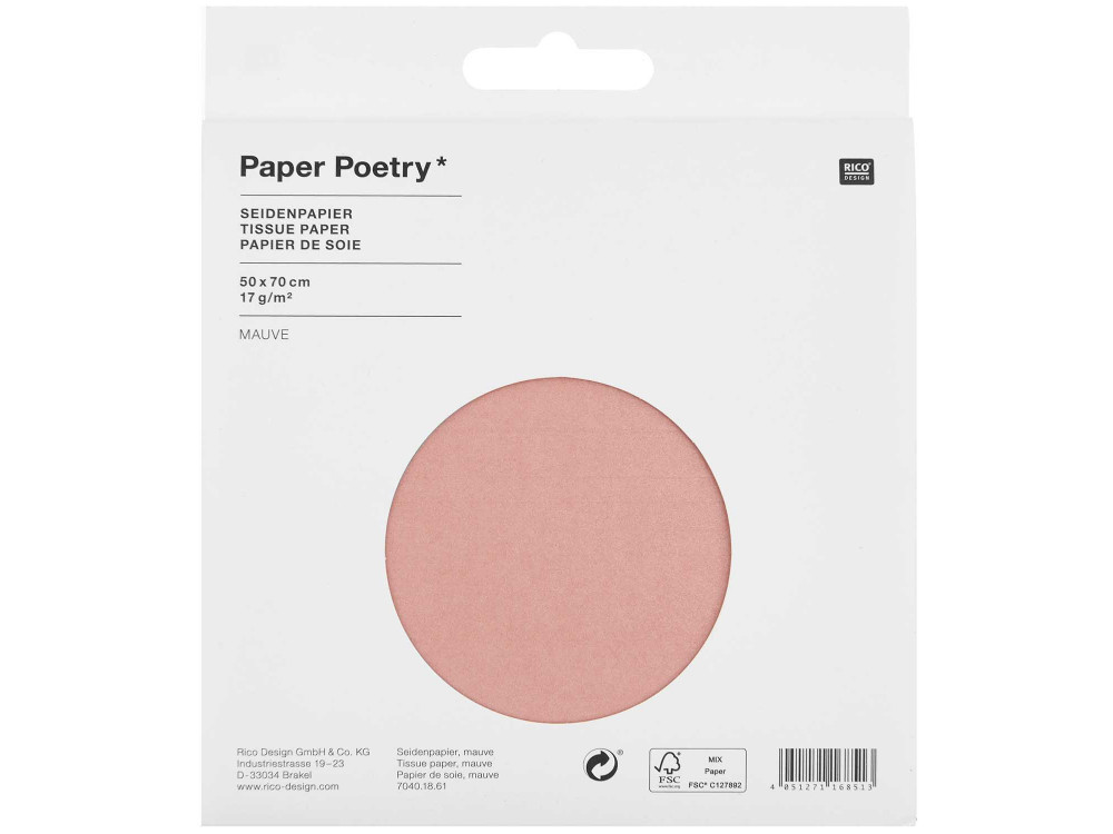 Bibuła gładka do pakowania prezentów - Paper Poetry - różowa, 5 szt.