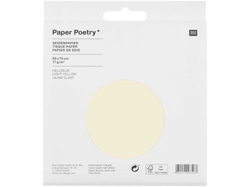 Gift wrapping tissue paper - Paper Poetry - light yellow, 5 pcs.