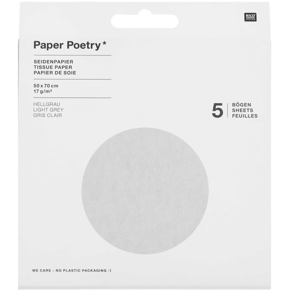 Bibuła gładka do pakowania prezentów - Paper Poetry - jasnoszara, 5 szt.