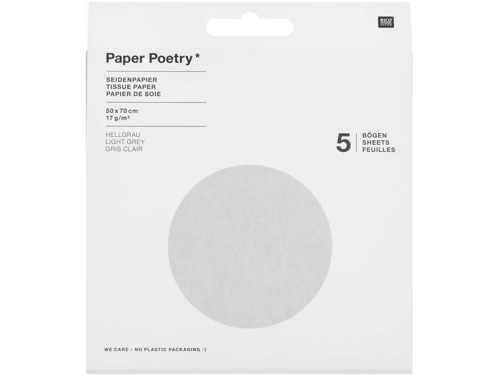 Bibuła gładka do pakowania prezentów - Paper Poetry - jasnoszara, 5 szt.