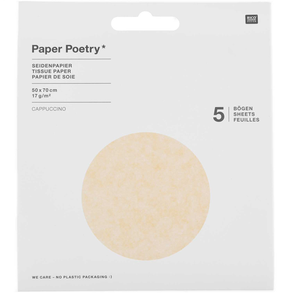 Bibuła gładka do pakowania prezentów - Paper Poetry - cappuccino, 5 szt.