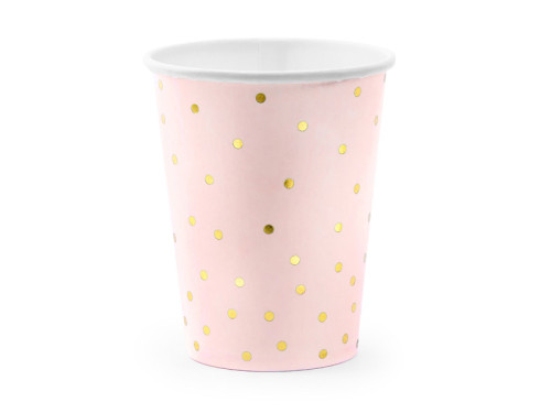 Paper cups with gold dots - light pink, 260 ml, 6 pcs.