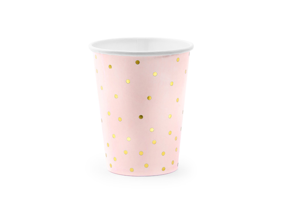 Paper cups with gold dots - light pink, 260 ml, 6 pcs.