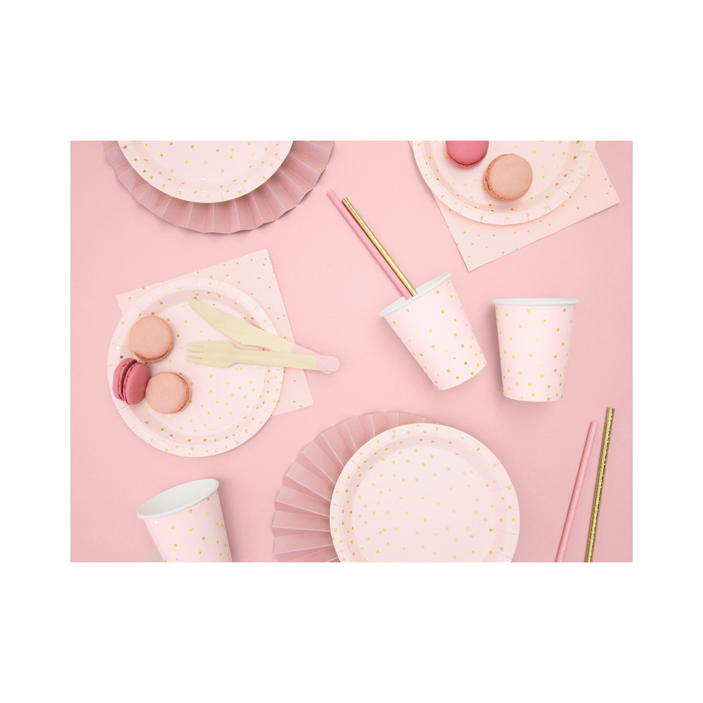 Paper cups with gold dots - light pink, 260 ml, 6 pcs.