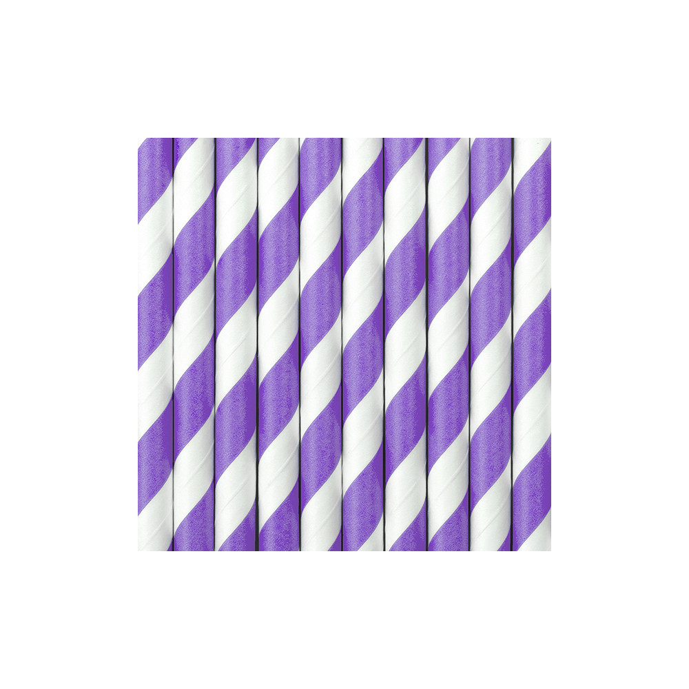 Paper straws - white and lilac, 19,5 cm, 10 pcs.